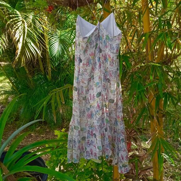TIBI Sundress Silk Watercolor People Print Dress Lined Strappy CUTE SZ 6 Small - Picture 3 of 9